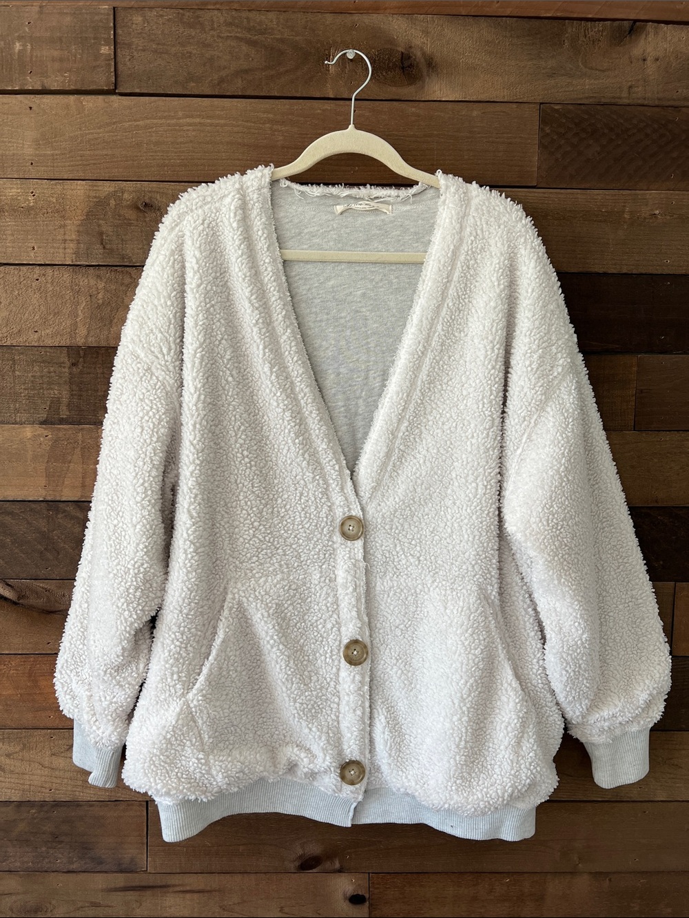 NWOT Free People Women's Teddy Reversible Cardigan in Ivory and Gray Size Medium